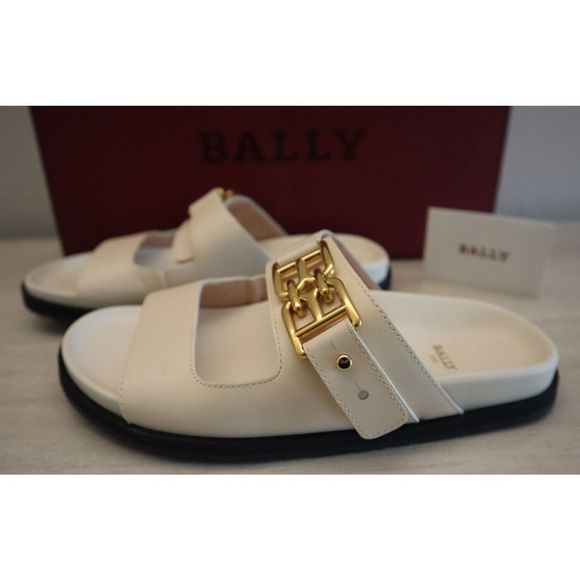 Bally 6300082 Women's Sz 5.5M Bone/Beige Leather Emma Slide Sandals $640 - Picture 3 of 13